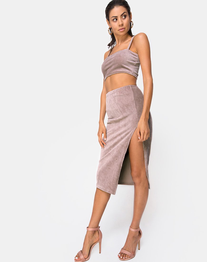 Imagen de la falda Midi Cheri Split en Rib Taupe