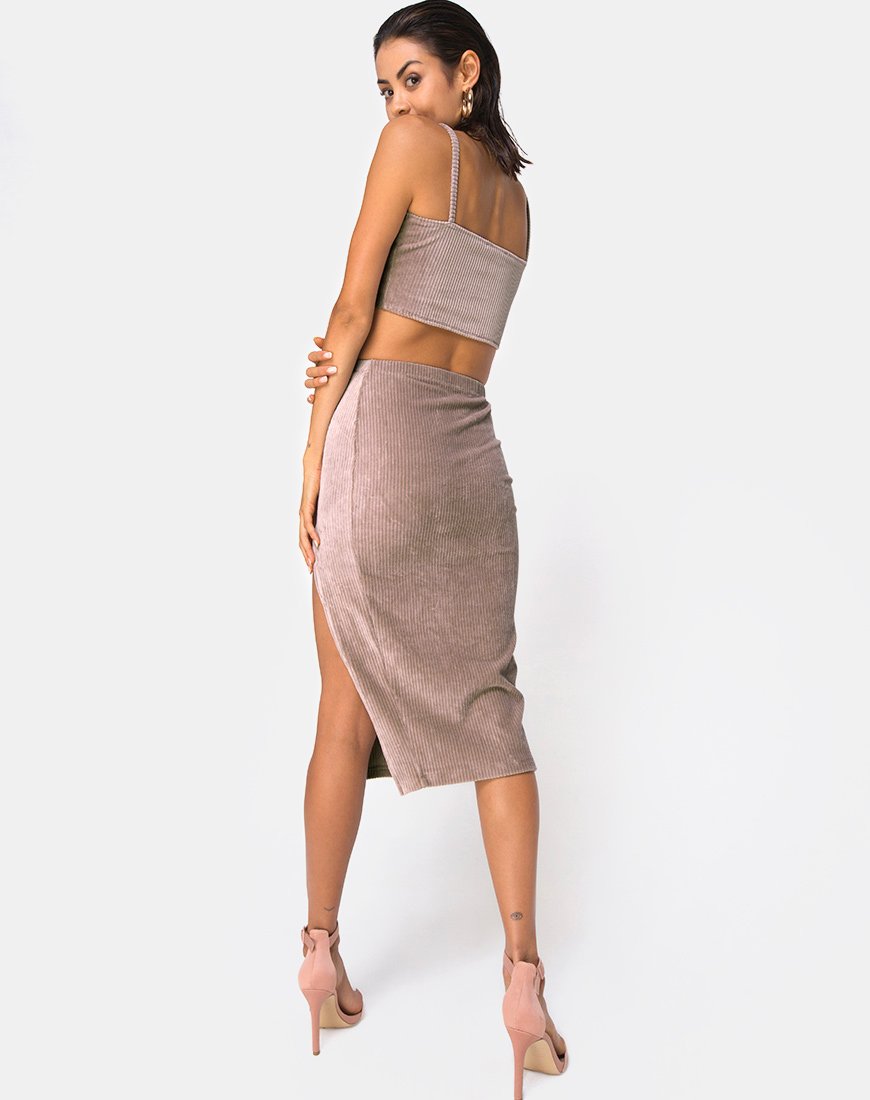 Imagen de la falda Midi Cheri Split en Rib Taupe