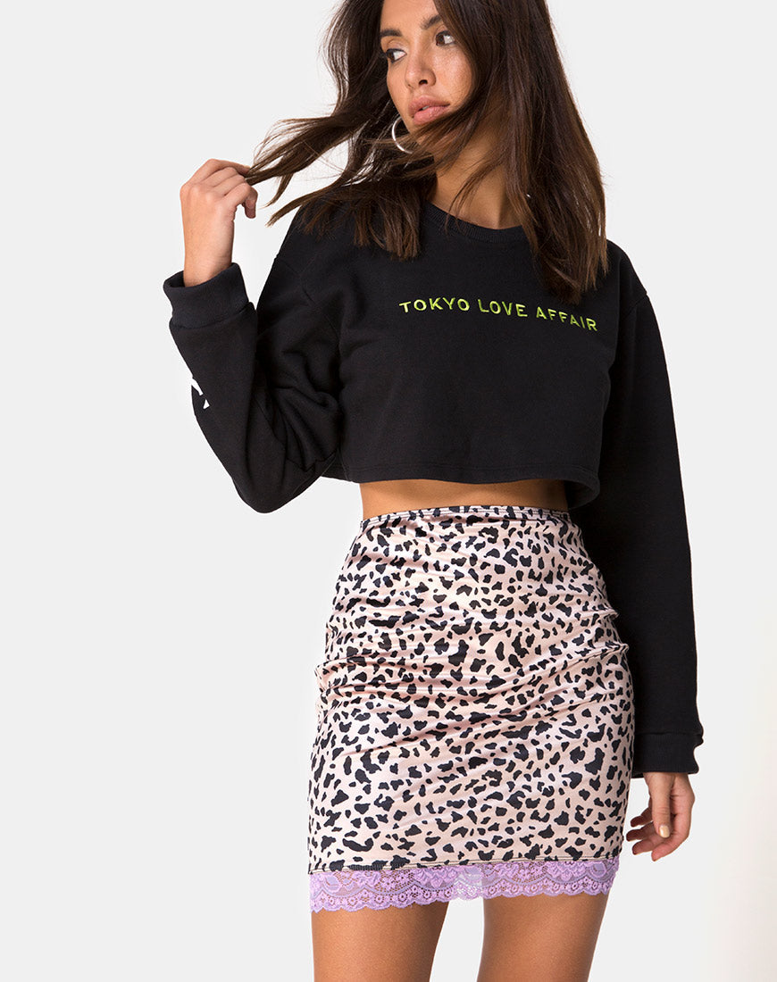 Falda Cherry de satén animal con encaje lila