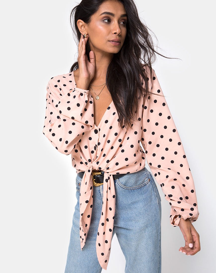 Top Citra en New Polka Nude Negro