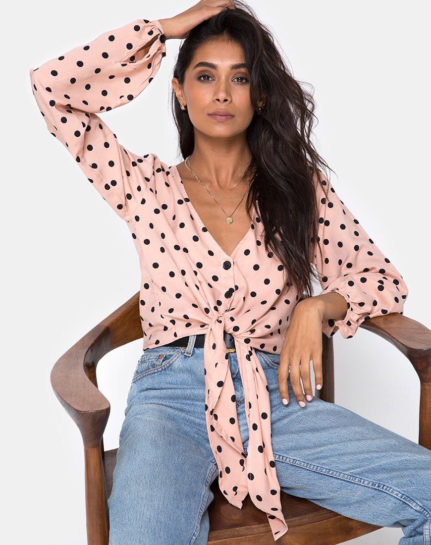 Top Citra en New Polka Nude Negro
