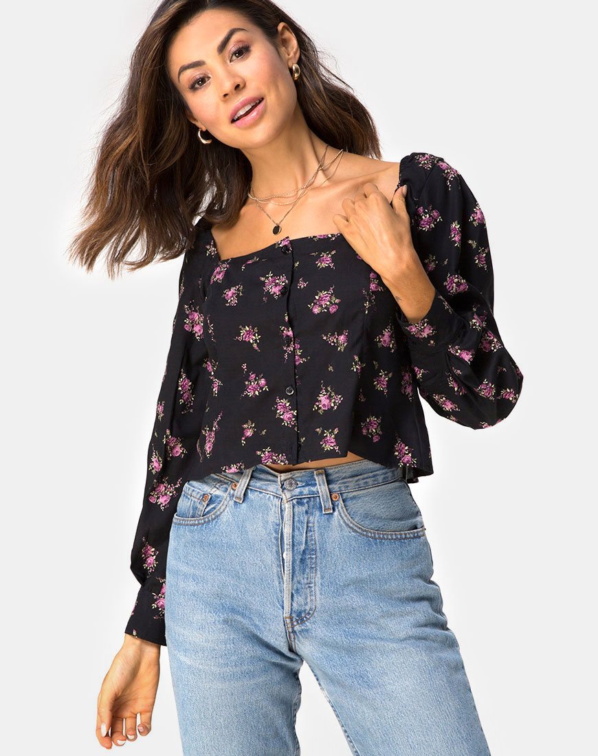 Blusa Conila Crop Blouse en Sohey Rose Negro