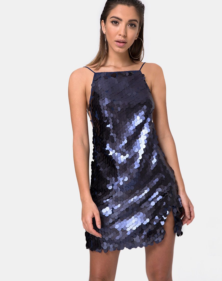 Vestido Corine de lentejuelas escamas medianoche