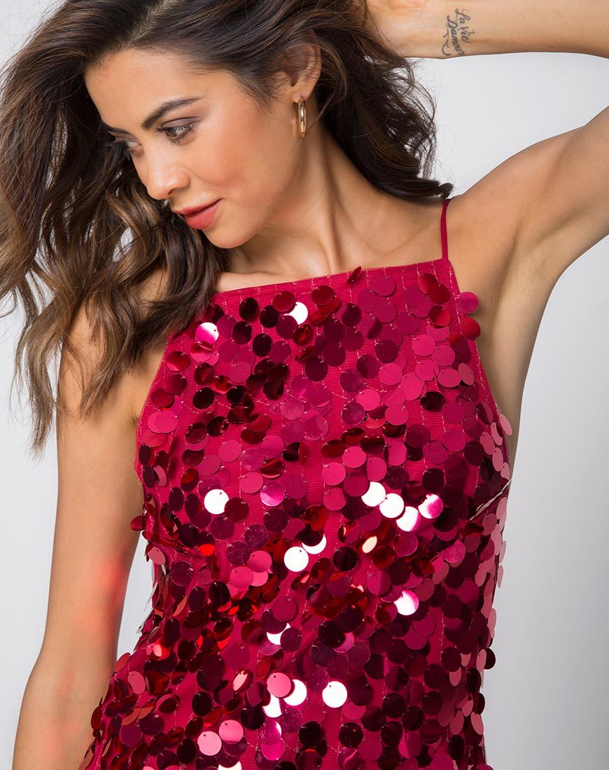 Imagen de Corine Slip Dress in Red Cherry Disc Sequin