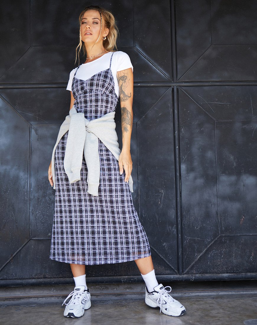 Vestido Cotina Midi a cuadros negros y blancos