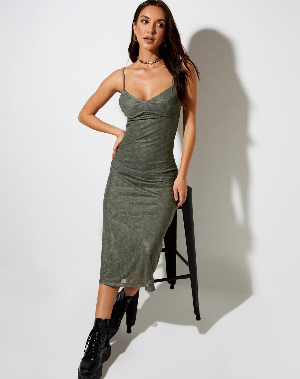 Vestido Cotina Midi en Mono Paisley Verde