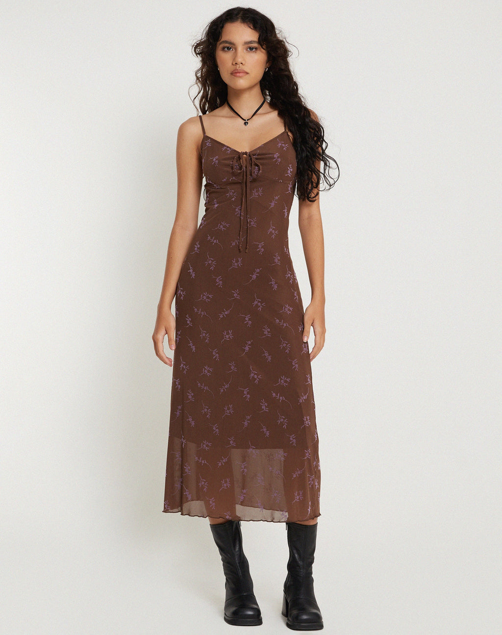Maxi Vestido Coya en Tallos de Flor Flock Marrón