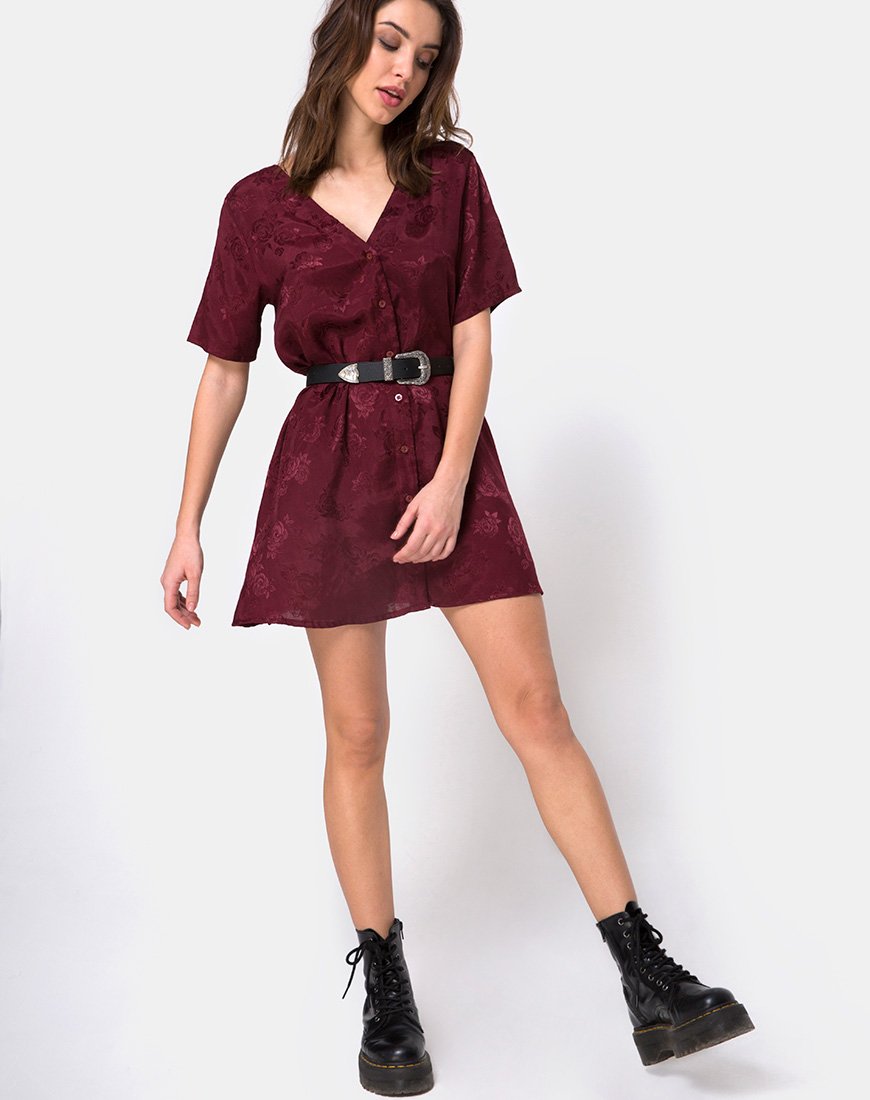 Imagen de Crosena Vestido Swing en Satén Rosa Borgoña