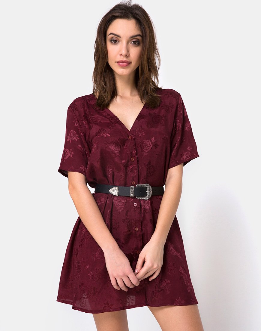 Imagen de Crosena Vestido Swing en Satén Rosa Borgoña