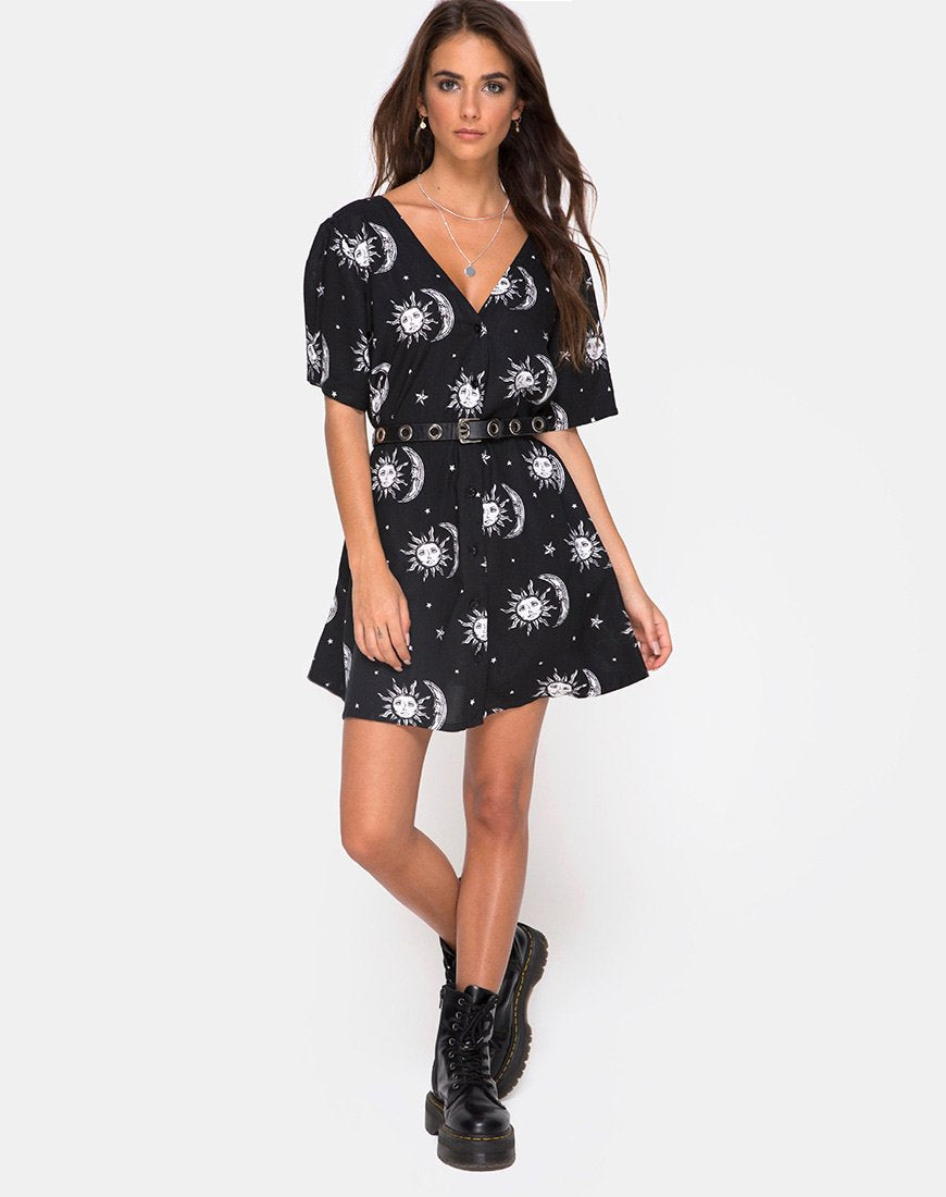 Imagen de Crosena Vestido Swing en Sun Moon Stars BW