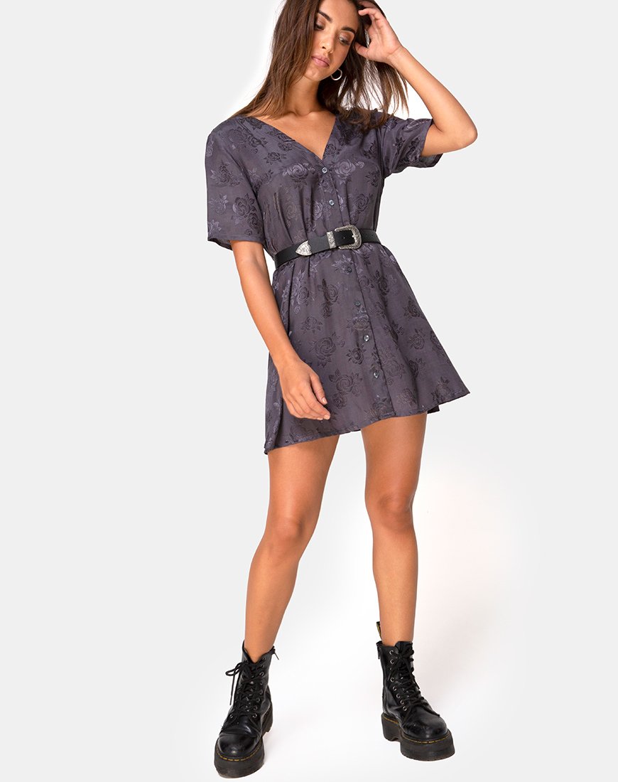 Imagen de Crosena Vestido Swing en Satén Rosa Gris