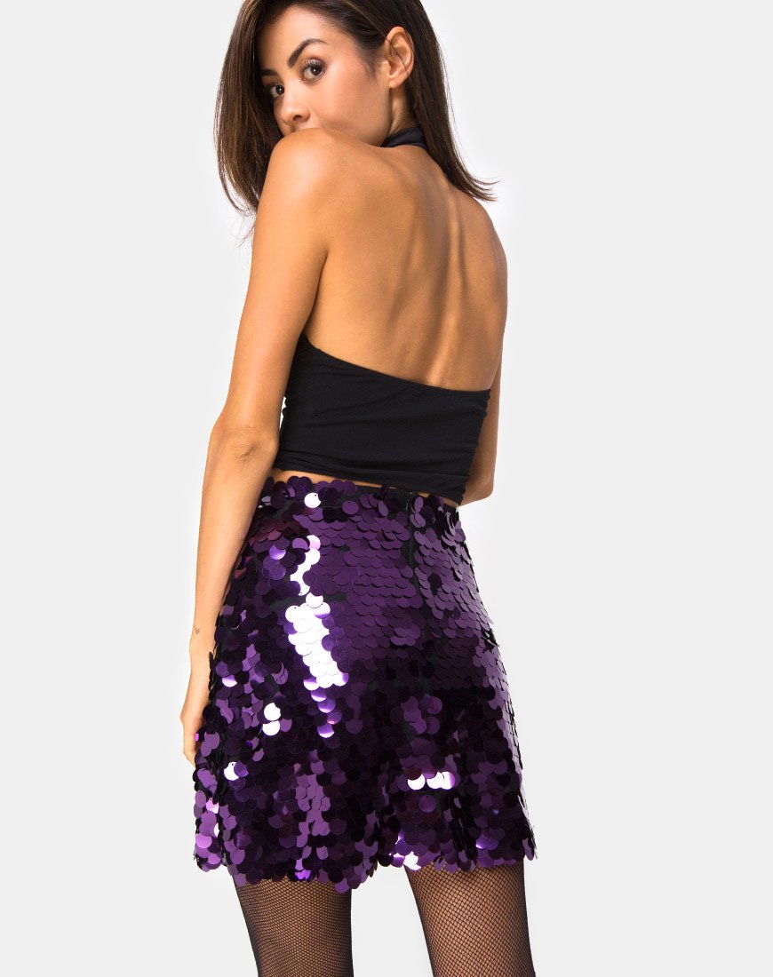 Minifalda Weaver de lentejuelas disco ciruela