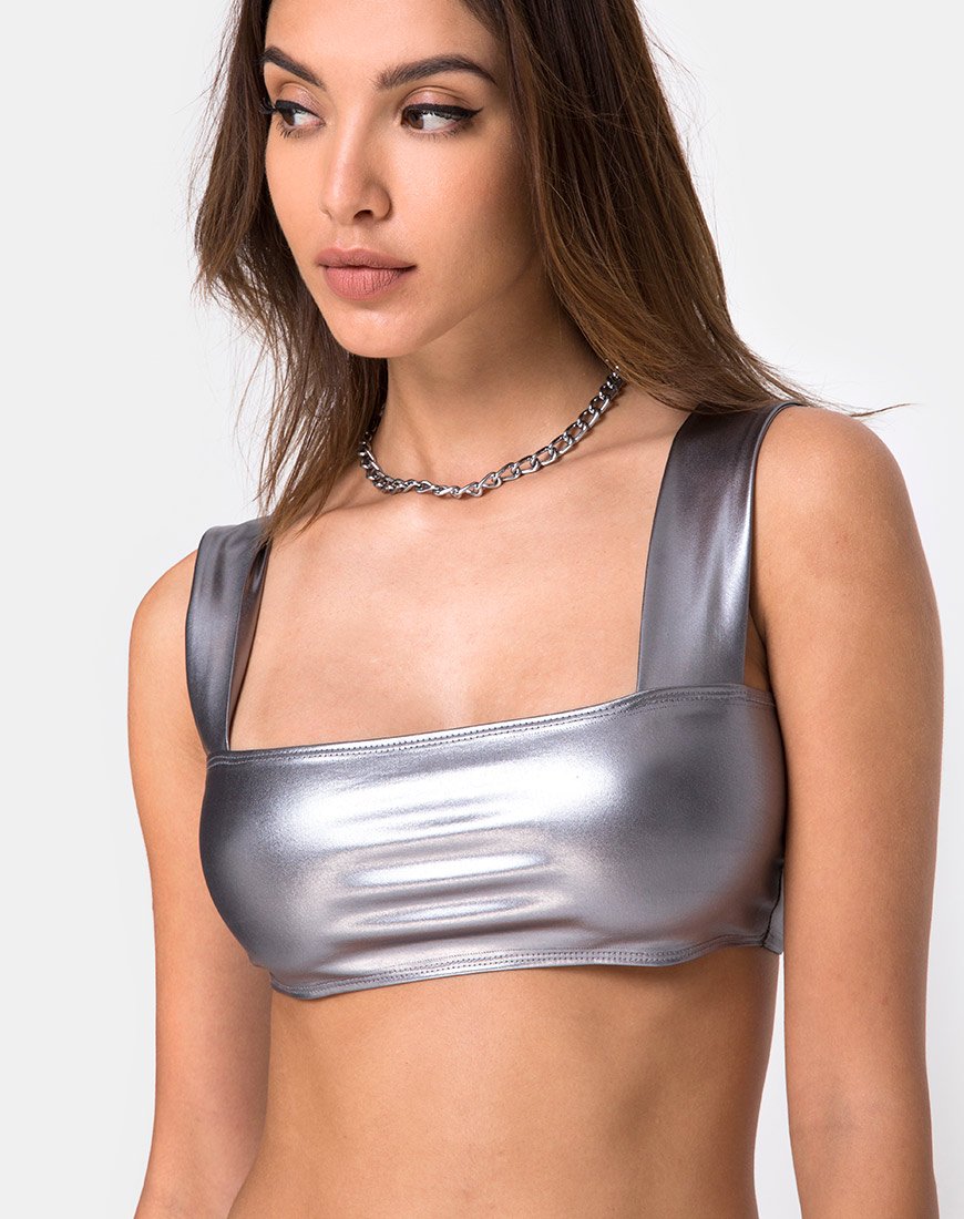 Top Katie en plata metalizada
