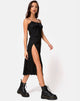 Imagen del vestido Midi Cypress de satén negro guepardo
