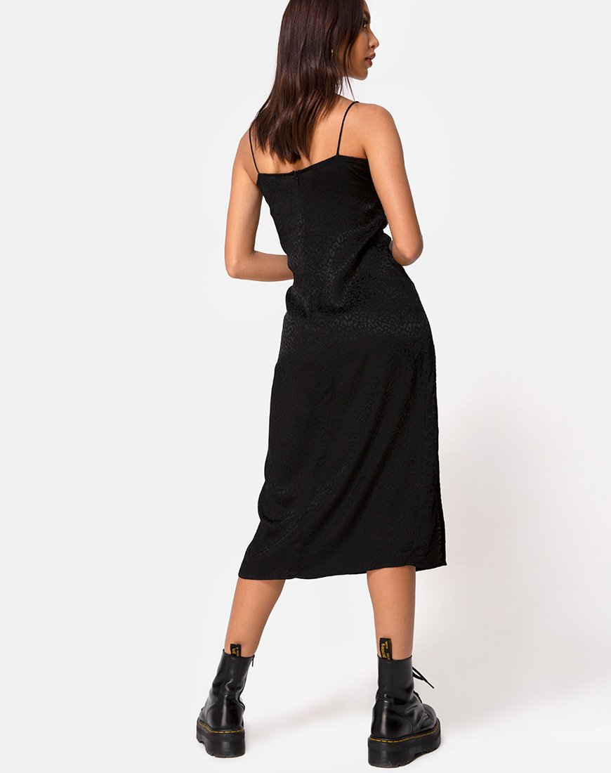 Vestido Midi Cypress de satén negro guepardo