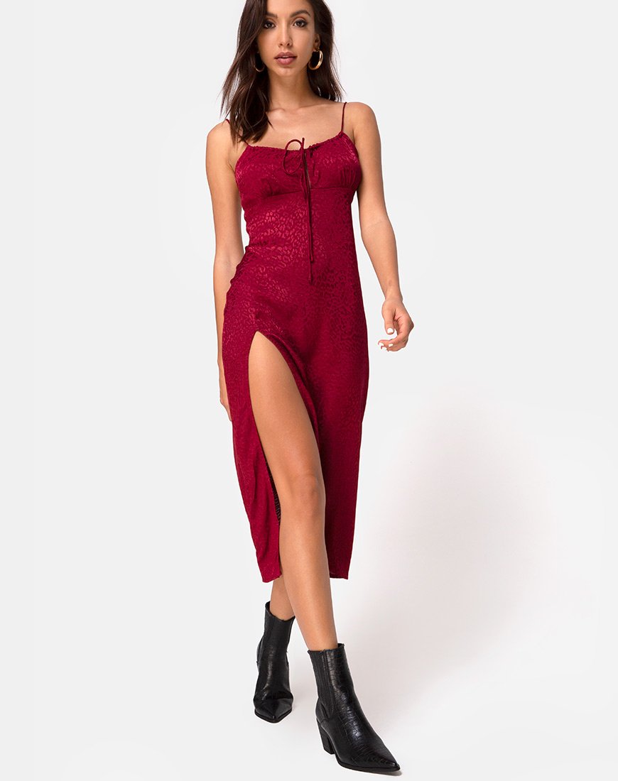 Vestido Midi Ciprés en Satén Chita Frambuesa