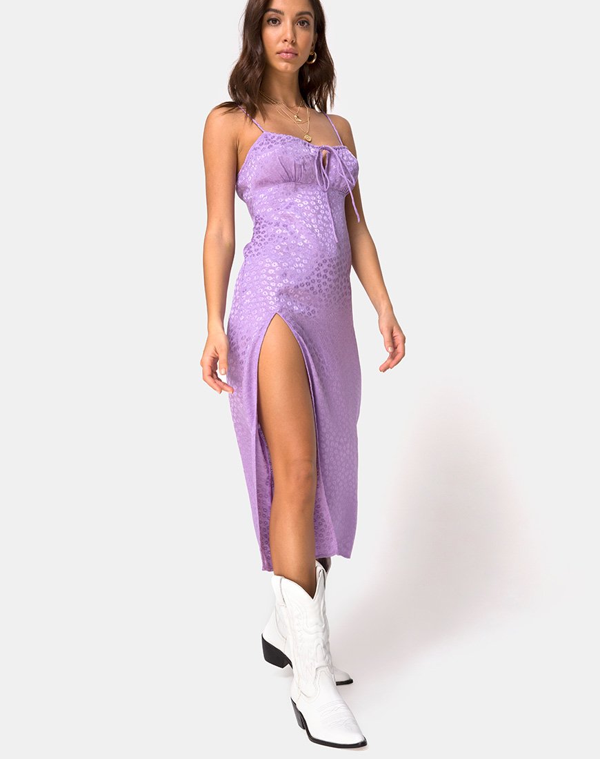 Vestido Midi Ciprés en Satén Ditsy Rose Lavanda
