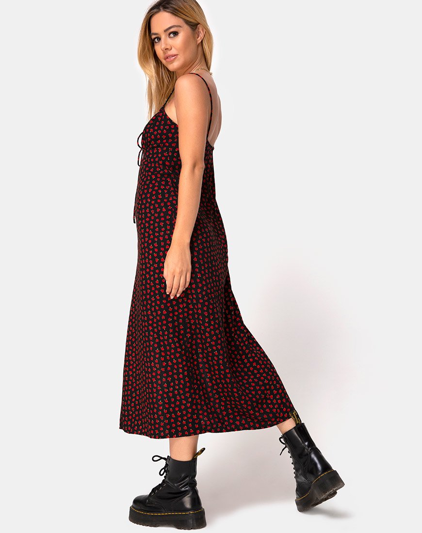 Vestido Midi Ciprés en Rojo Rosa Lunar