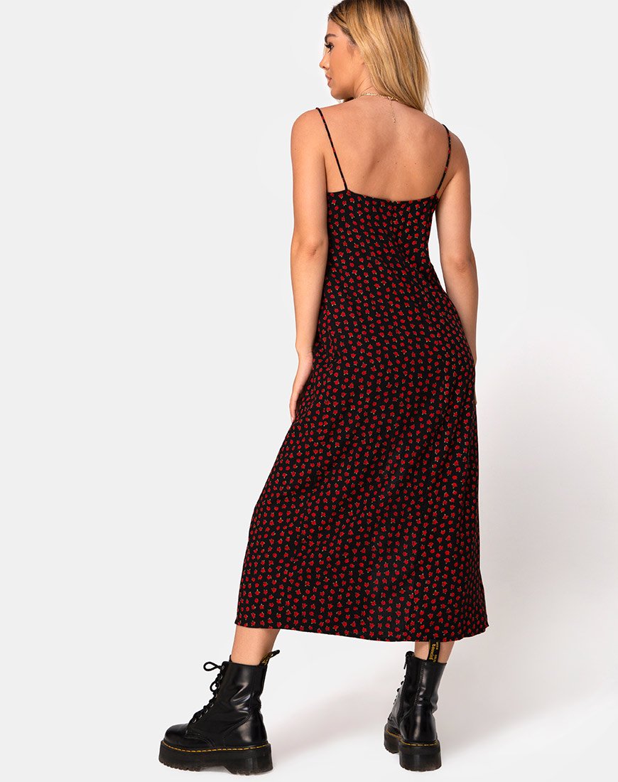 Imagen del vestido Midi Ciprés en Rojo Rosa Lunar