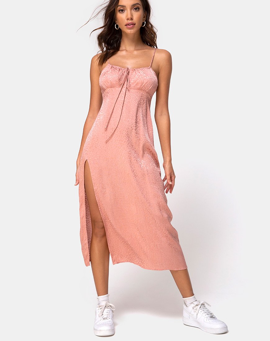 Imagen del vestido Cypress Midi en satén Cheetah Dusty Pink