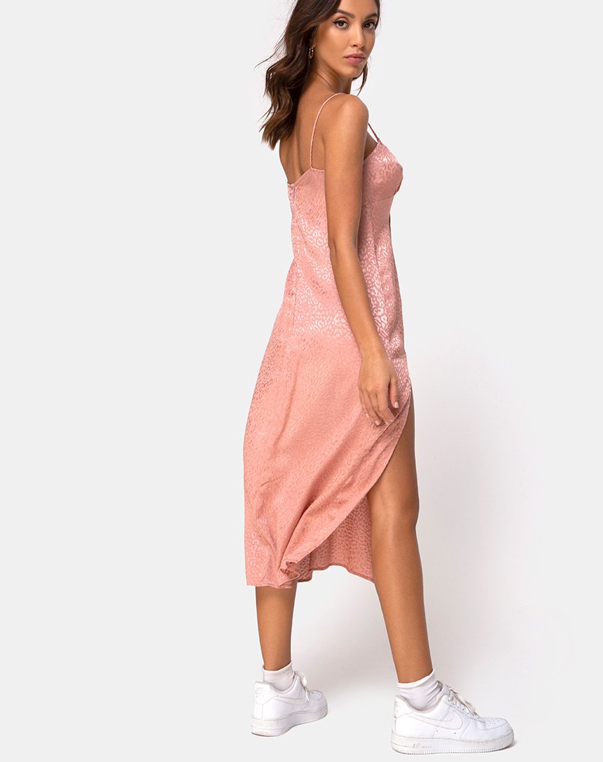Imagen del vestido Cypress Midi en satén Cheetah Dusty Pink