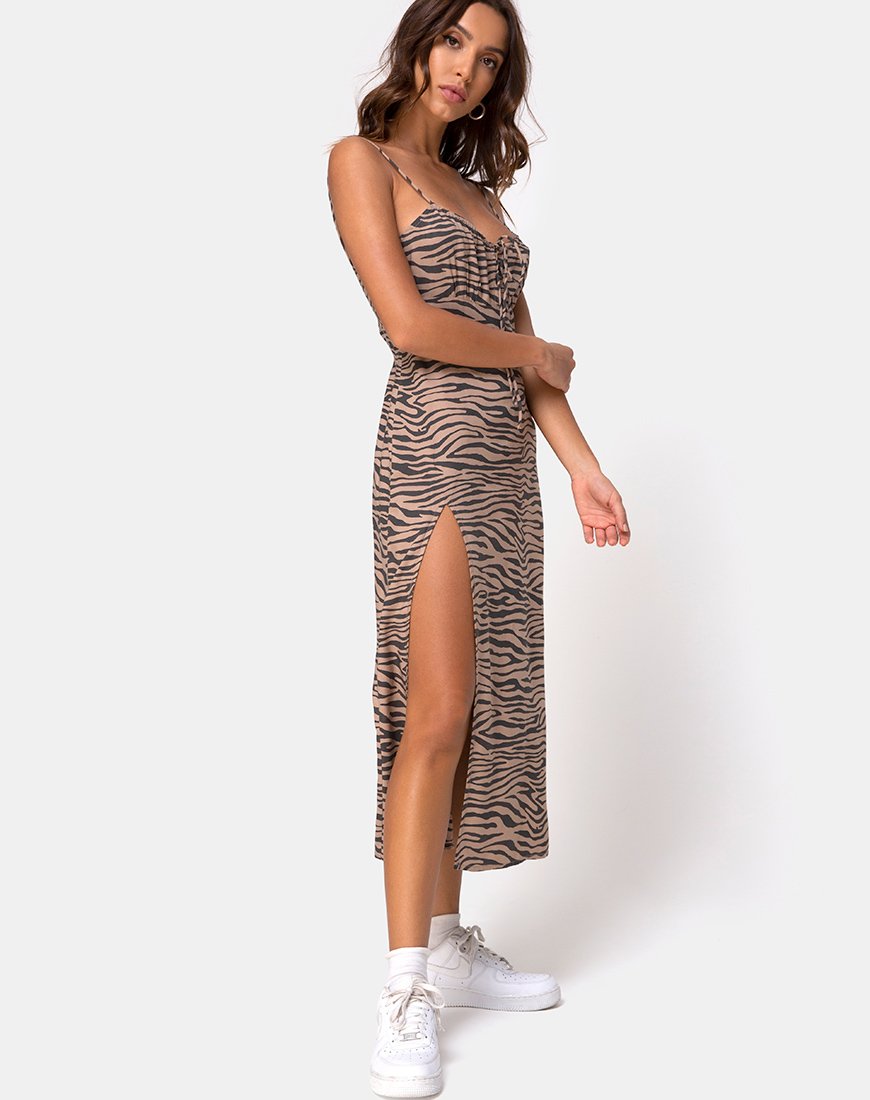 Imagen del vestido Cypress Midi Dress in 90s Zebra Taupe
