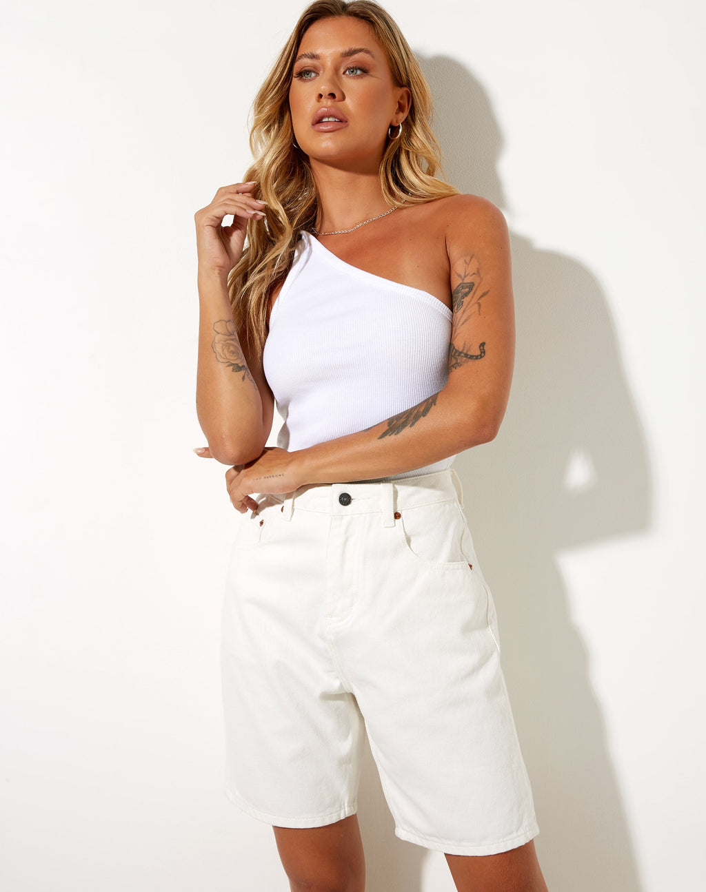 Pantalones cortos vaqueros Dad en lavado blanco