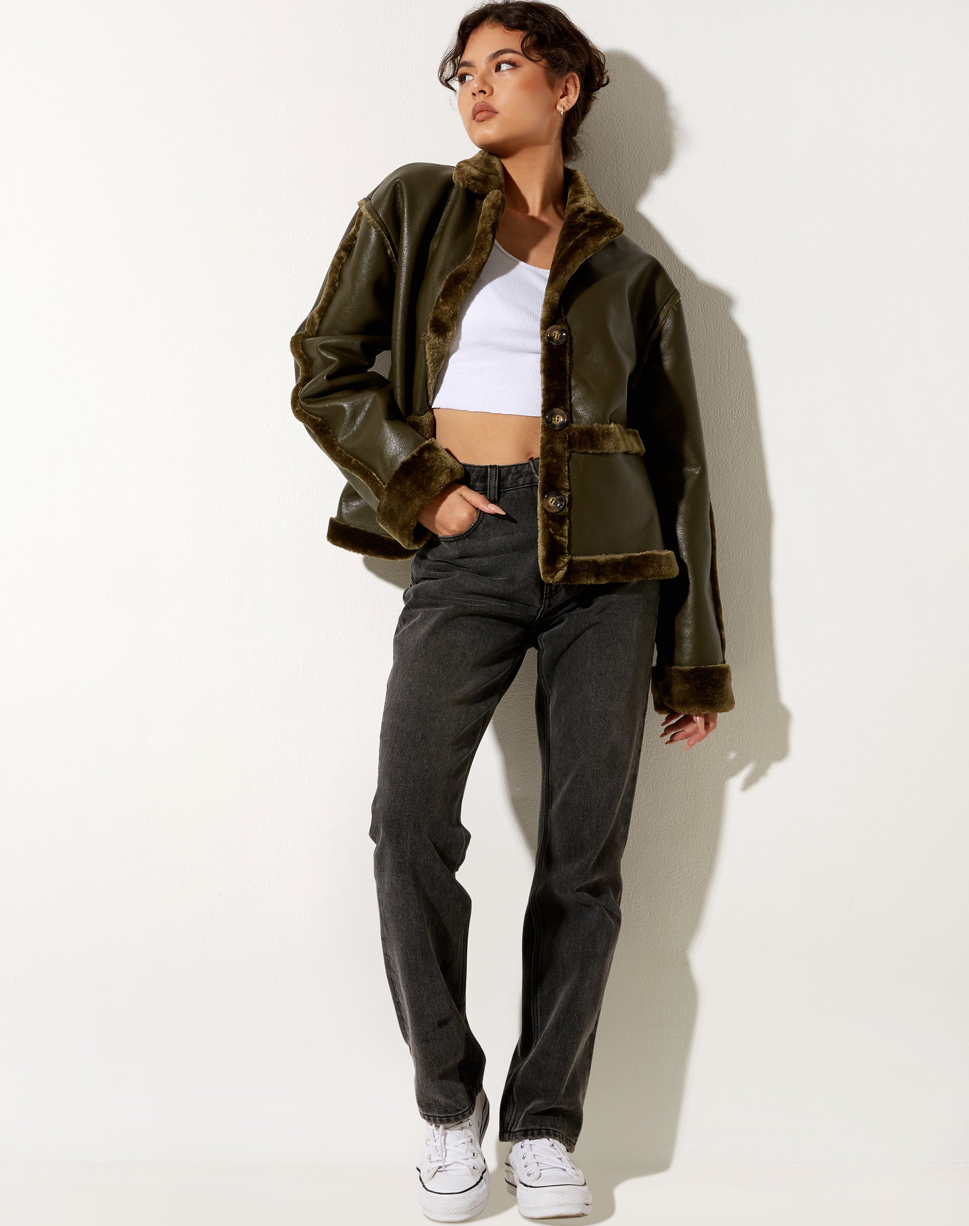 Imagen de la chaqueta Dagna en PU Dark Olive