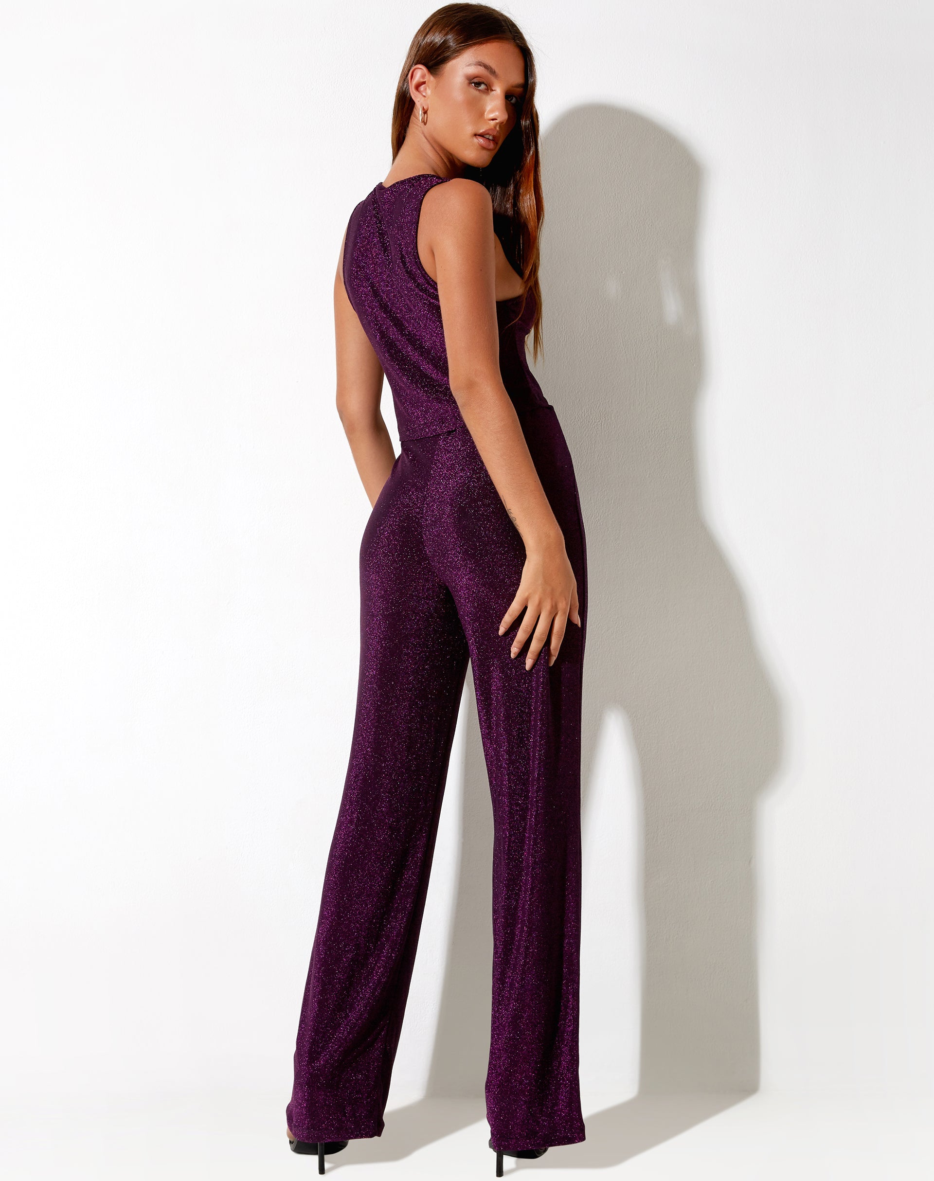 Imagen de Dara Crop Top en Slinky Glitter Morado Oscuro