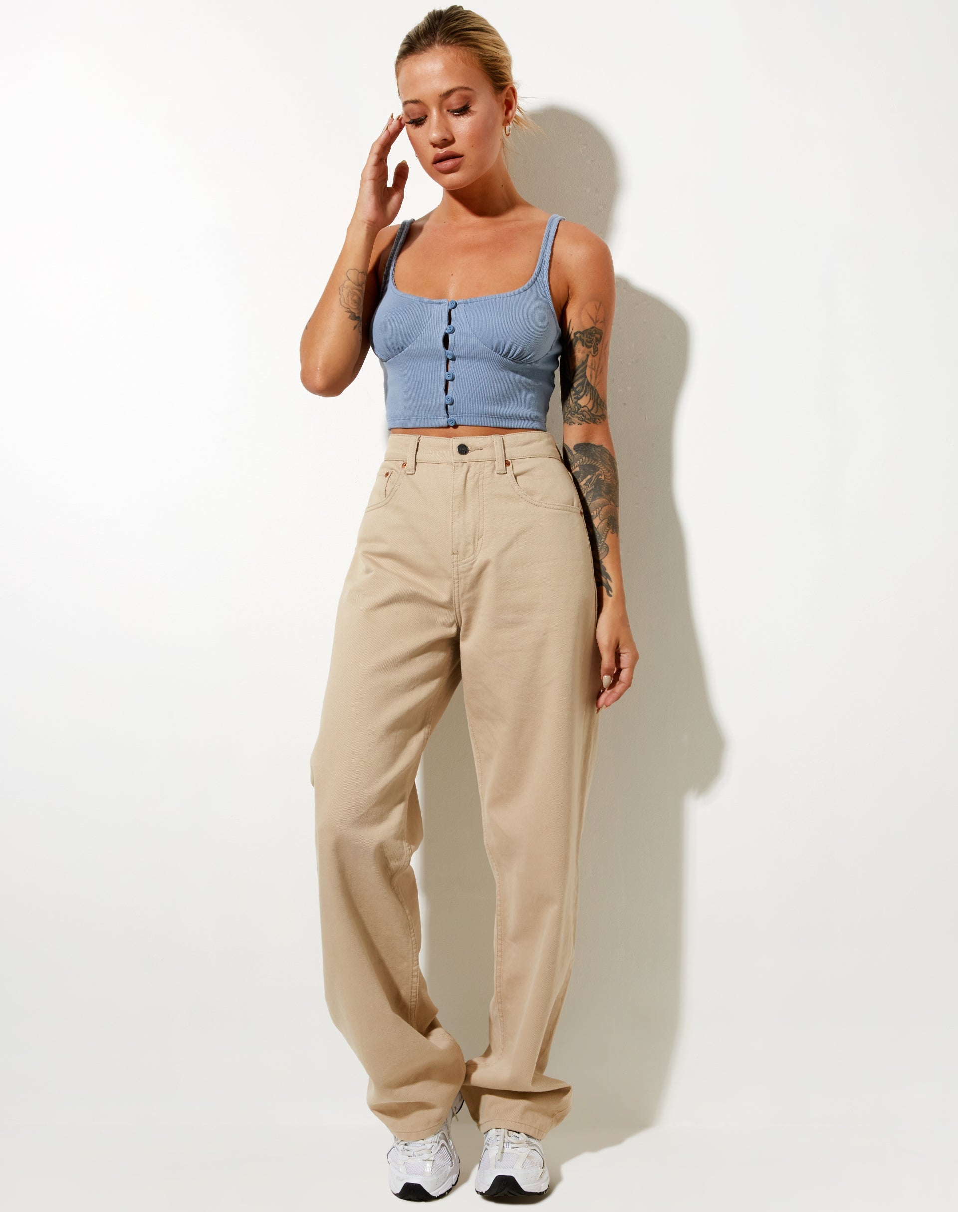 Imagen de Darau Crop Top en canalé Azul empolvado