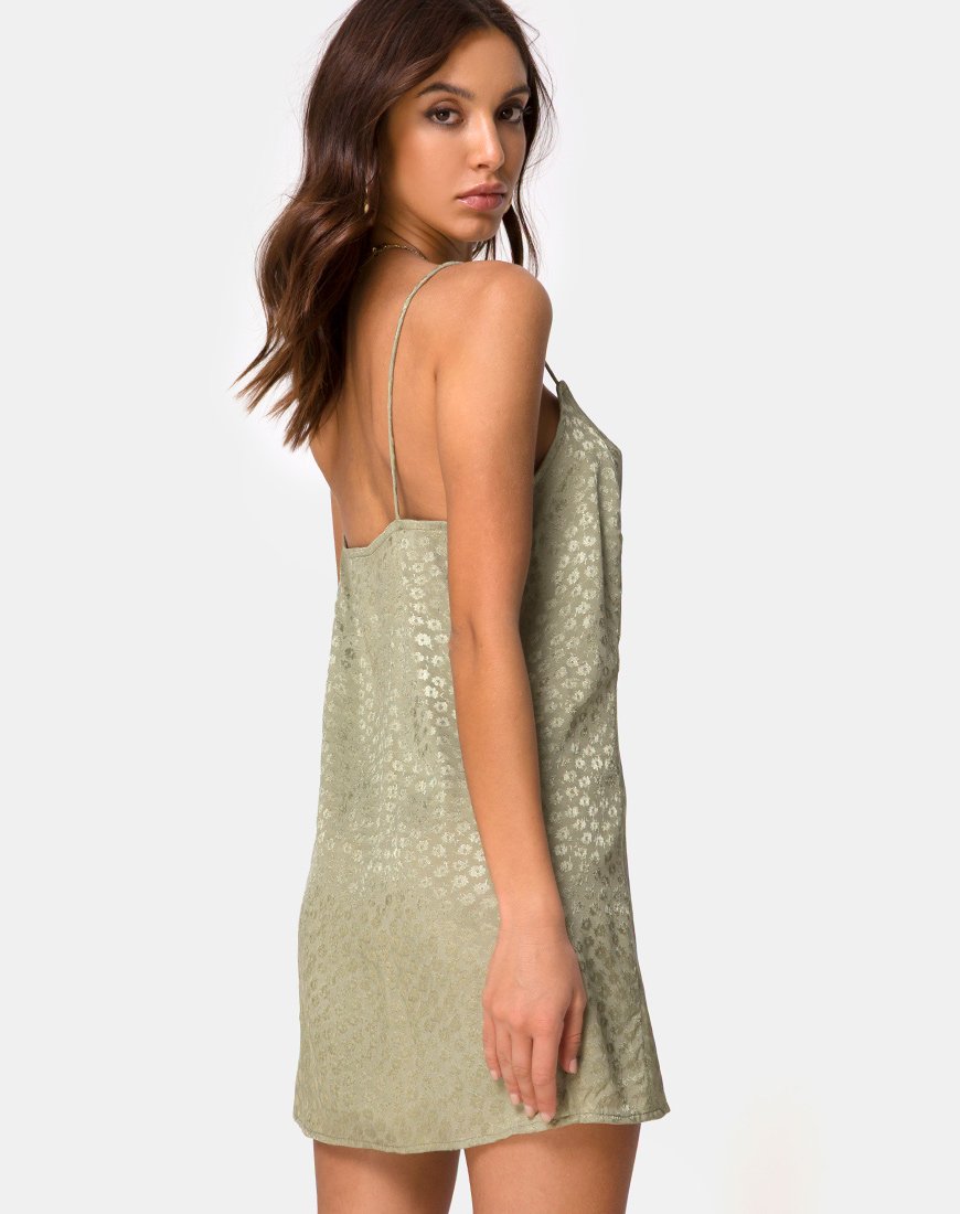 Datista Slip Dress en Satén Ditsy Rose Sage