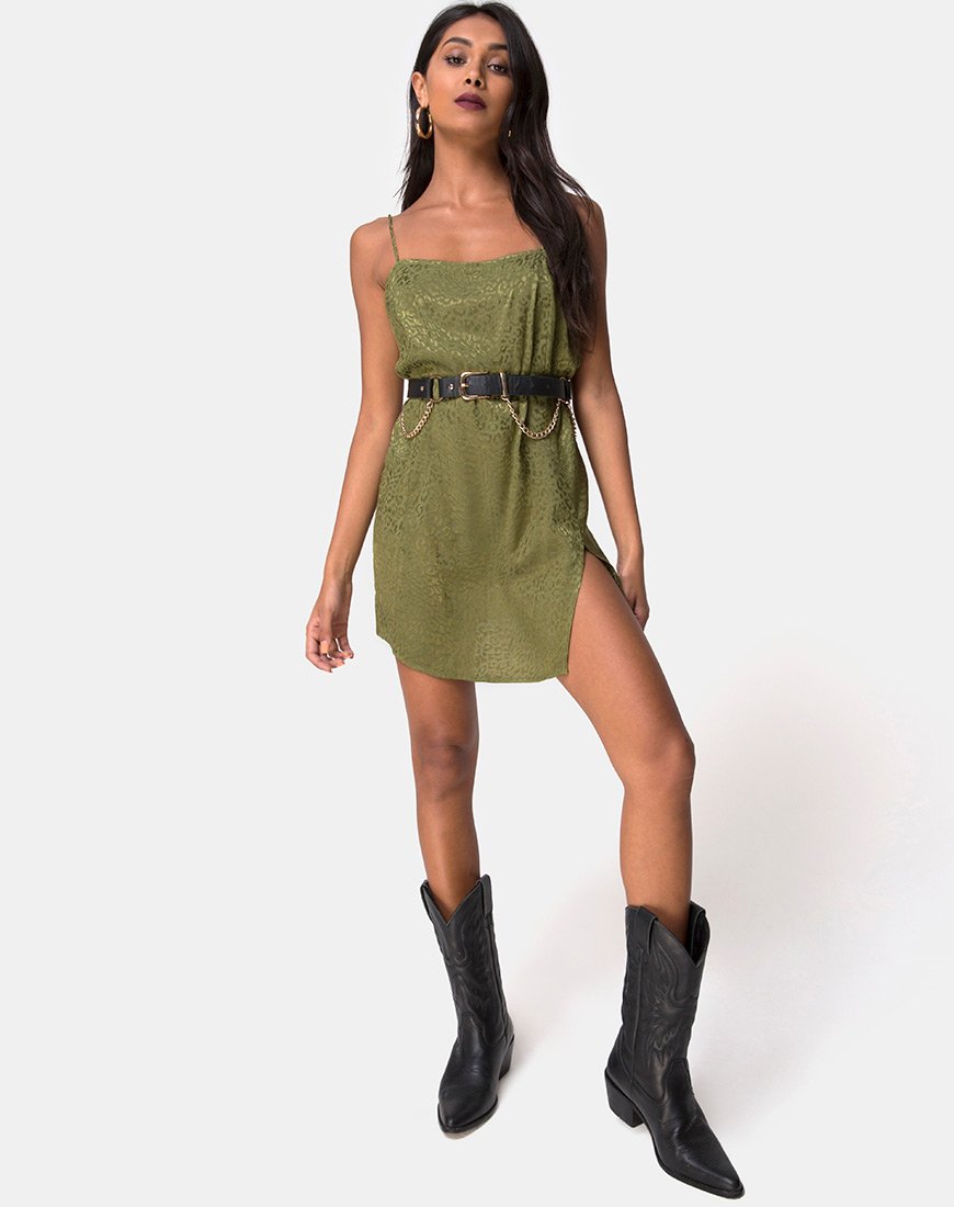 Imagen de Datista Slip Dress in Satin Cheetah Khaki