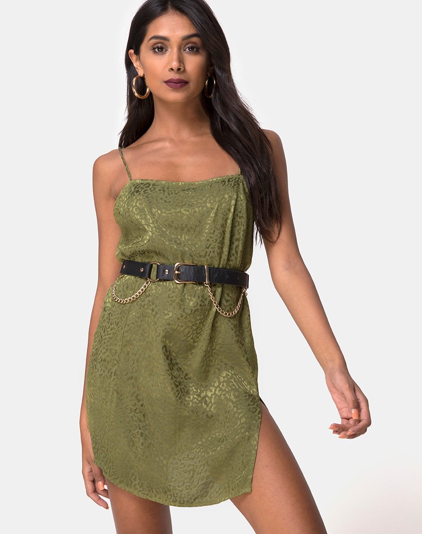 Datista Slip Dress en Satén Chita Caqui