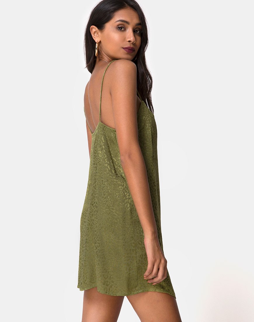 Datista Slip Dress en Satén Chita Caqui