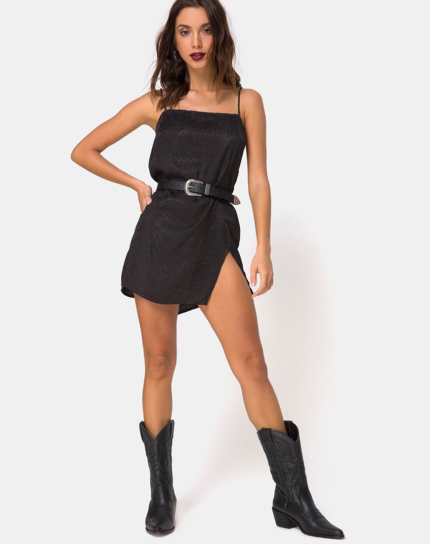 Imagen de Datista Slip Dress en Satén Chita Negro