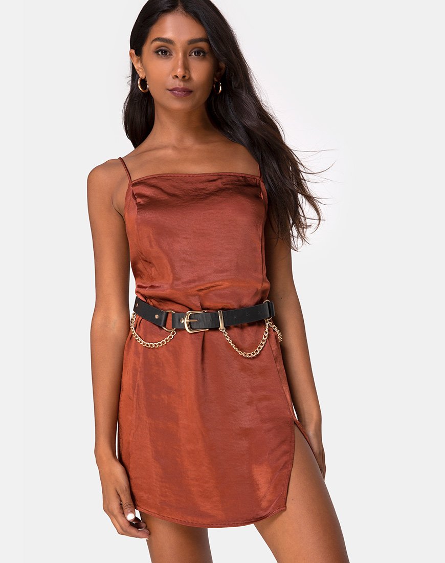 Vestido Datista de satén óxido oscuro