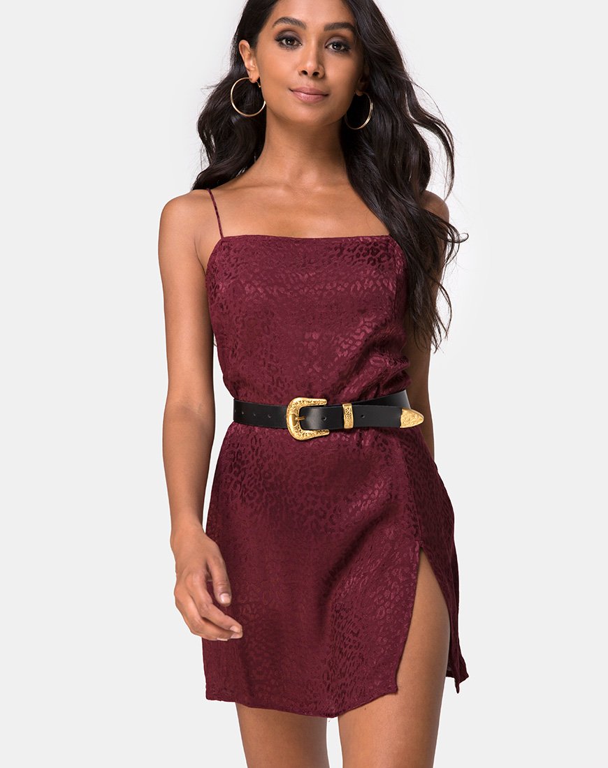 Datista Slip Dress en Satén Chita Borgoña