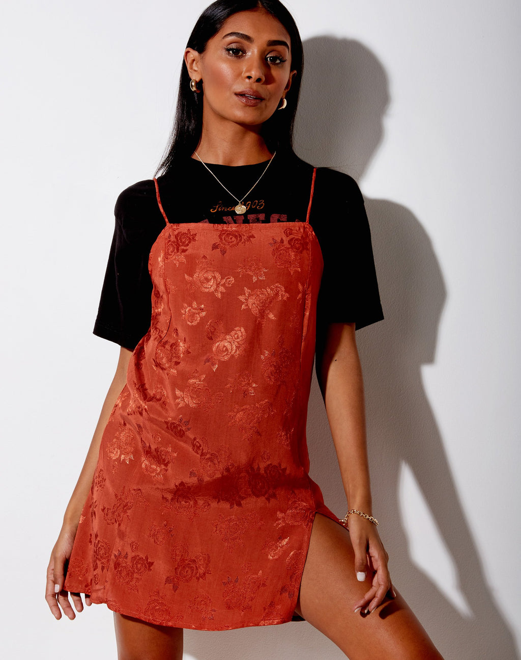 Datista Slip Dress en Satén Rosa Cobre