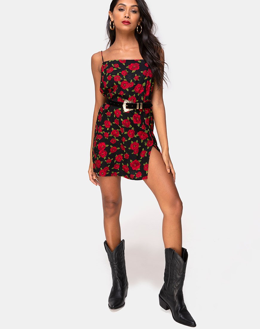 Imagen de Datista Slip Dress in Roaming Rose Negro