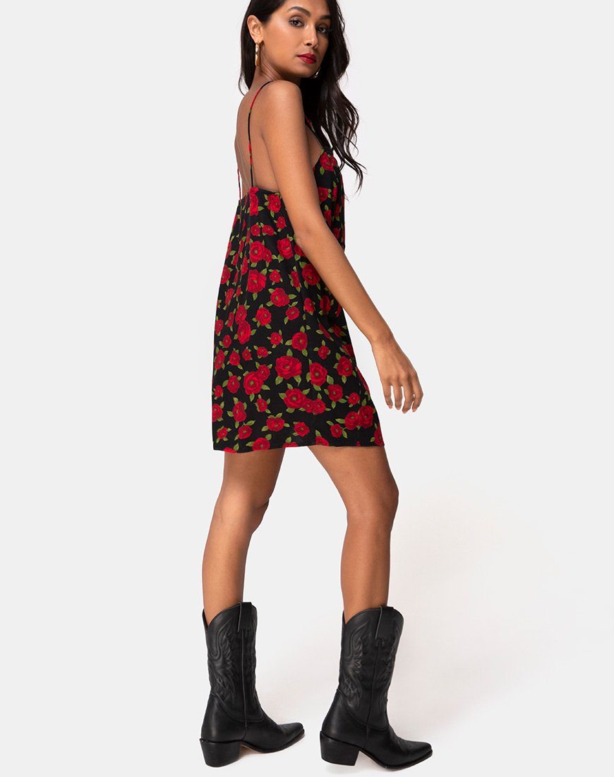 Imagen de Datista Slip Dress in Roaming Rose Negro