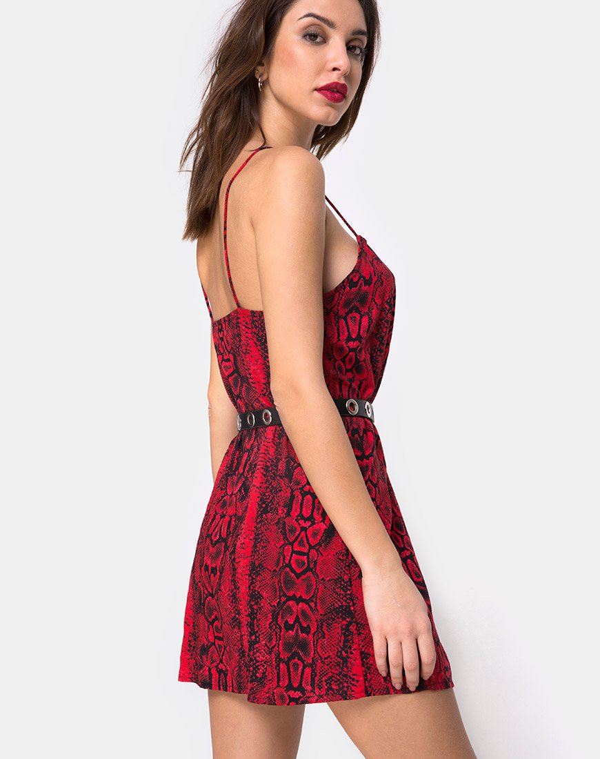 Vestido Datista en serpiente roja