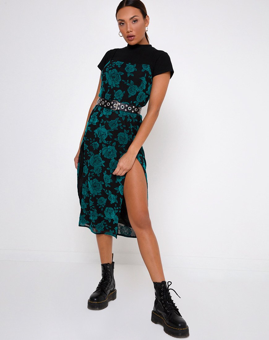 Imagen del vestido Daxita Midi Dress in Romantic Rose Flock Teal