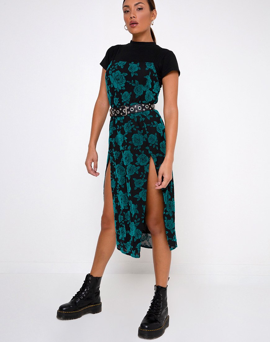 Imagen del vestido Daxita Midi Dress in Romantic Rose Flock Teal