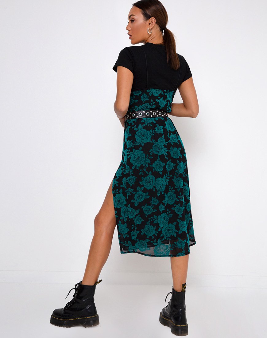 Imagen del vestido Daxita Midi Dress in Romantic Rose Flock Teal