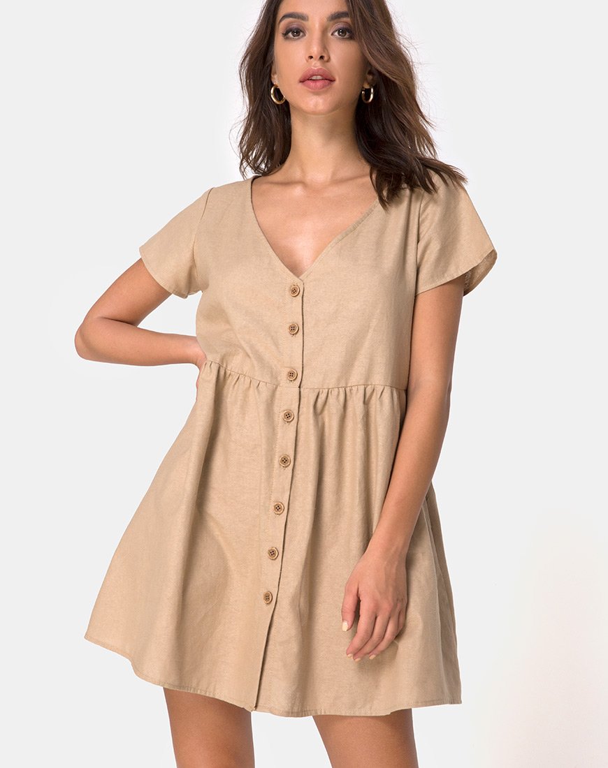 Deira Babydoll Dress en Piedra