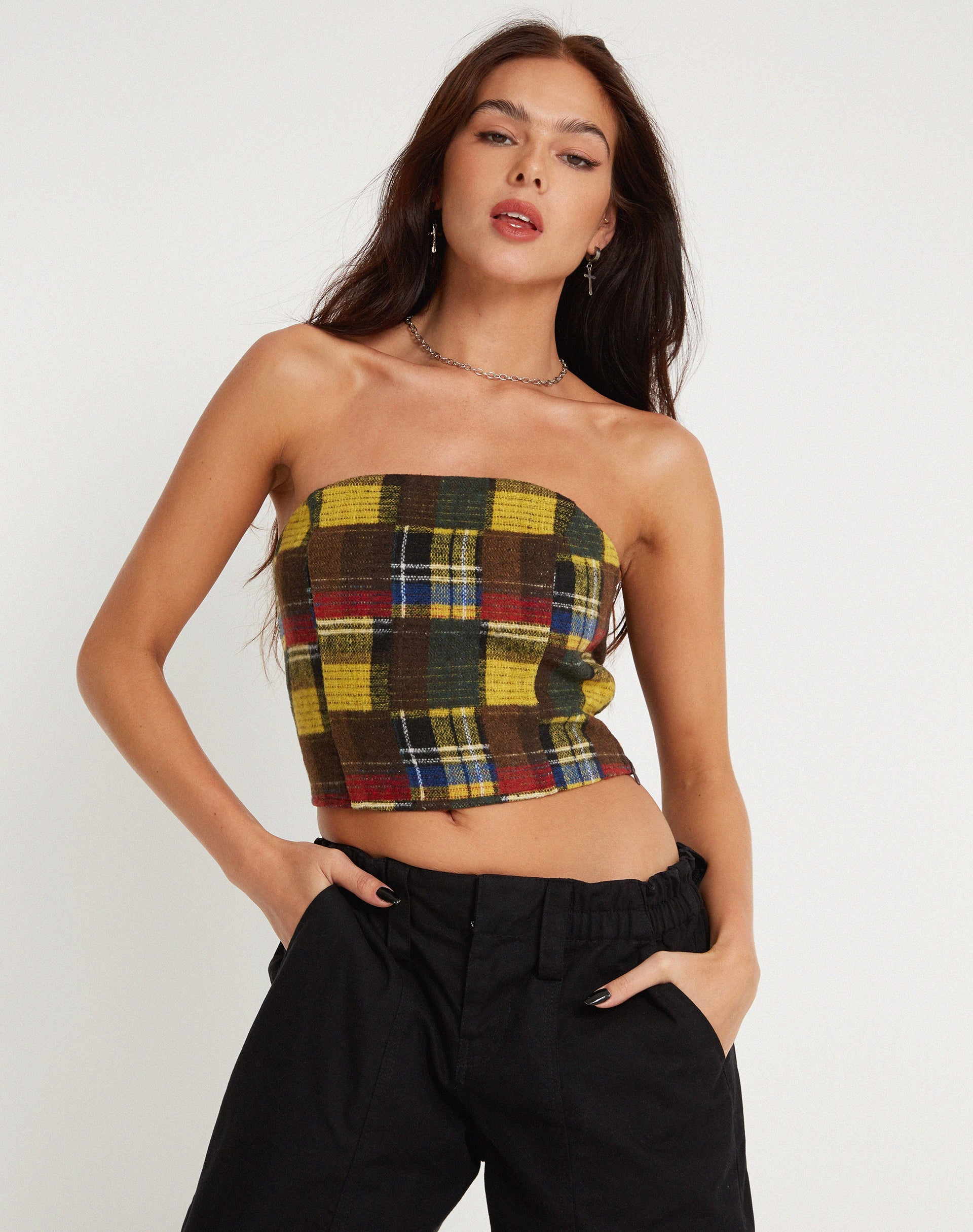 Imagen de Delny Bandeau Top in Mix Tartans