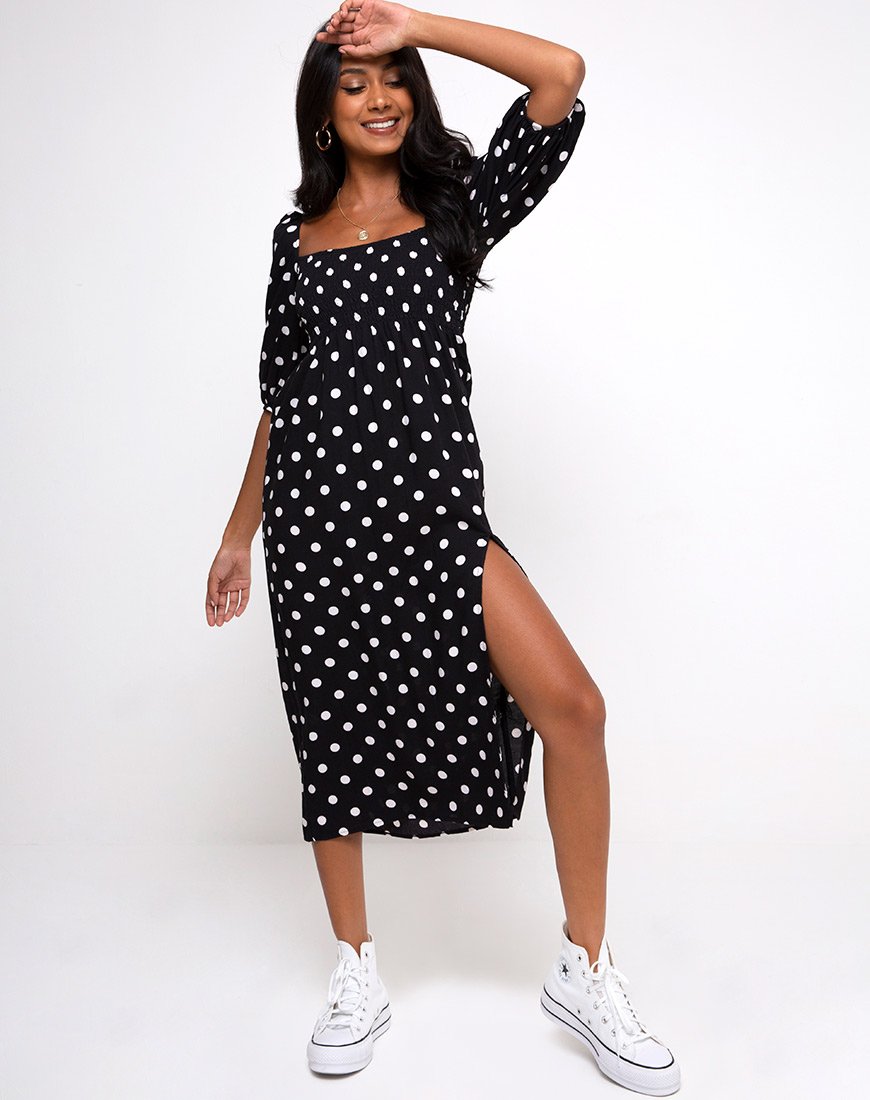 Imagen de Deloya Midi Dress in 80s Polka Negro