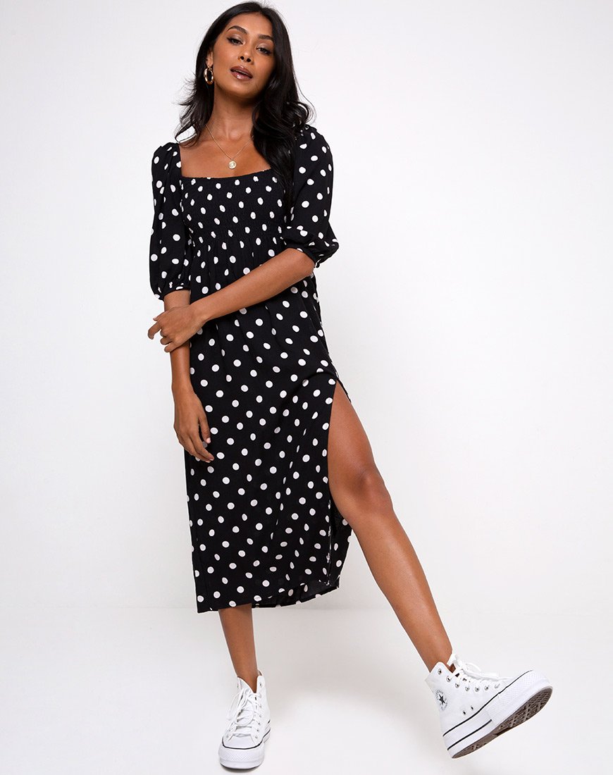 Deloya Vestido Midi en Polka 80's Negro