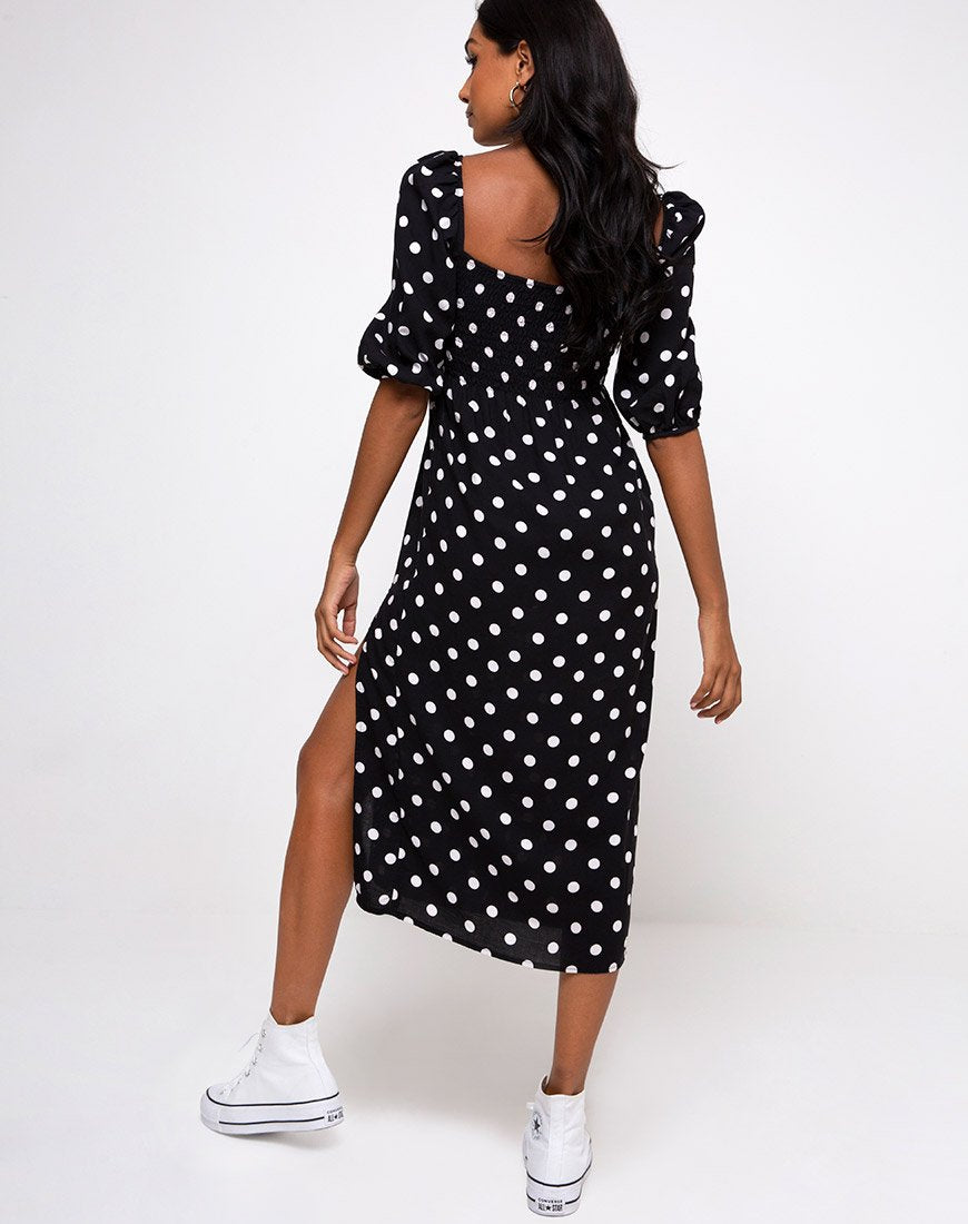 Deloya Vestido Midi en Polka 80's Negro