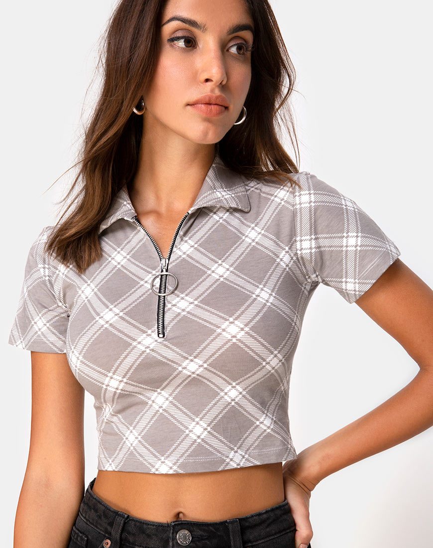 Dhen Crop Top en Grunge Check Taupe